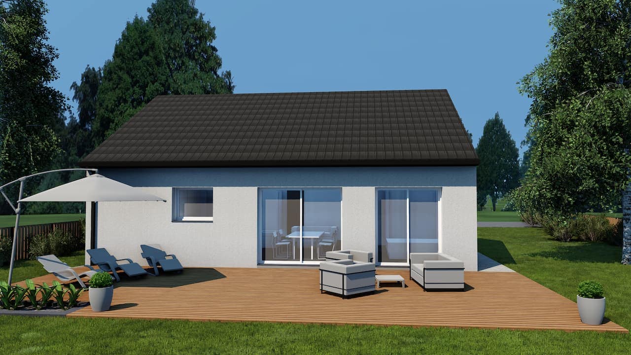 MELODIE 2 79 - ENDUIT - FAC AR - Tuile noire -menuiserie blanche - bac … plantes rempli