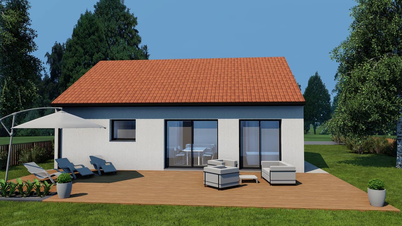 MELODIE 2 79 - ENDUIT - FAC AR - Tuile rouge menuiserie noire - bac … plantes rempli