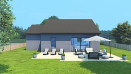 MELODIE 1 69 Garage - Fac Arriere - ENDUIT GRIS Etretat - tuille noire menuiserie blanche