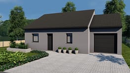 MELODIE 1 69 Garage - Fac Avant - ENDUIT GRIS Etretat - tuille noire menuiserie noire